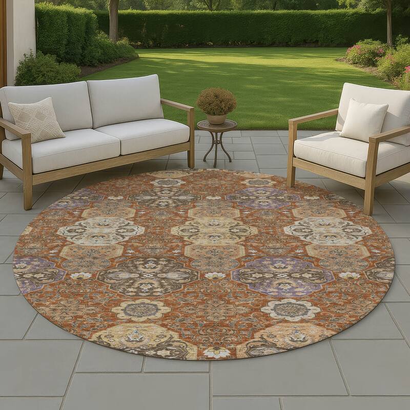 Machine Washable Indoor/ Outdoor Traditional Tracey Chantille Rug - Paprika - 8' x 8'