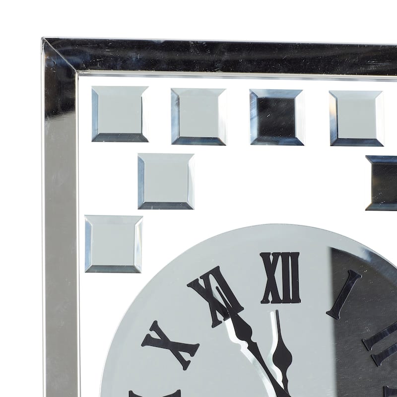 Glass Beveled Mirrored Wall Clock - Silver - Roche River Decor - 1"W x 13"L x 42"H