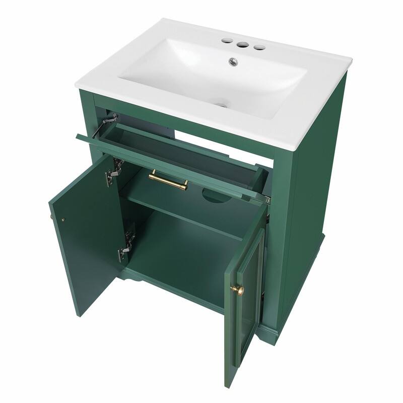 24" Bathroom Vanity with Integrated Ceramic Sink, Cabinet with 2 Doors and 1 Tip-Out Drawer, Single Sink Vanity