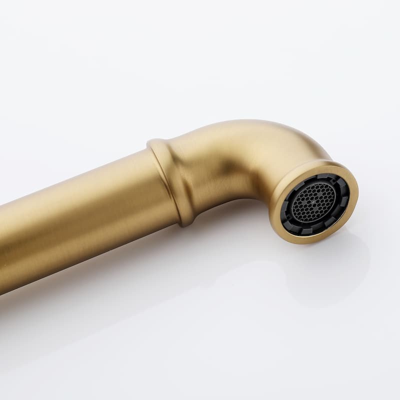 12.5"H Solid Brass Industrial Style Double Handle Bathroom Vessel Sink Faucet