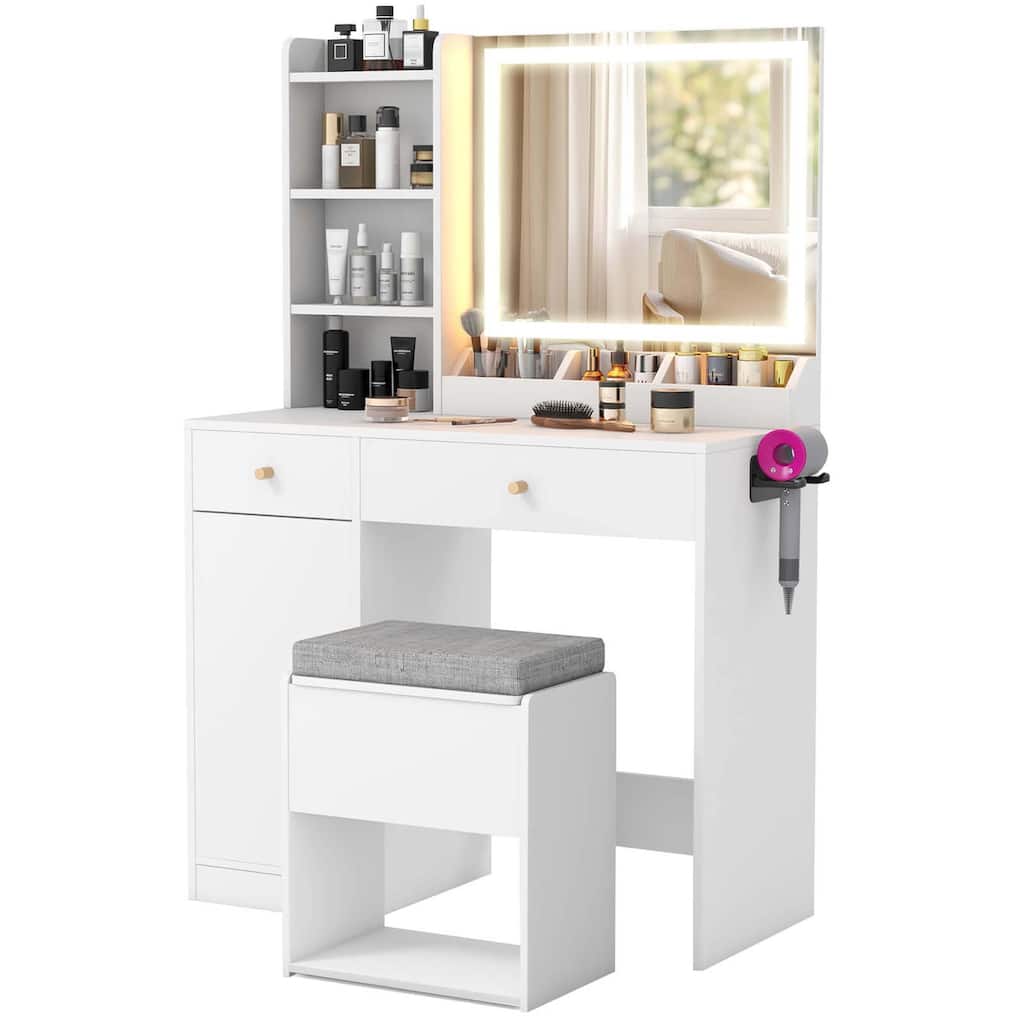 Costway Vanity Set Dressing Table and Chair Set with 3 Lighting Modes - See Details