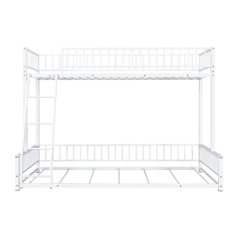 Floor Bunk Bed Heavy Metal Bed Frame with Ladder and Safety Guardrails, Detachable Bunkbeds Design Converts to 2 Platform Beds