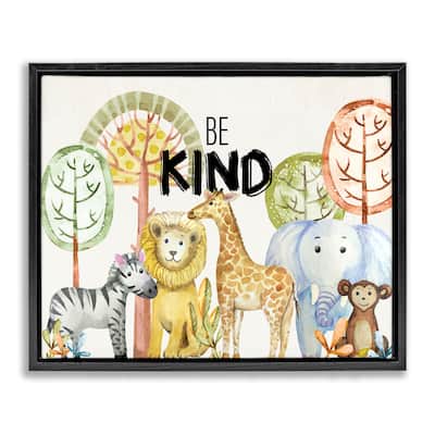 Stupell Be Kind Jungle Animals Framed Floater Canvas Wall Art Design By Kim Allen