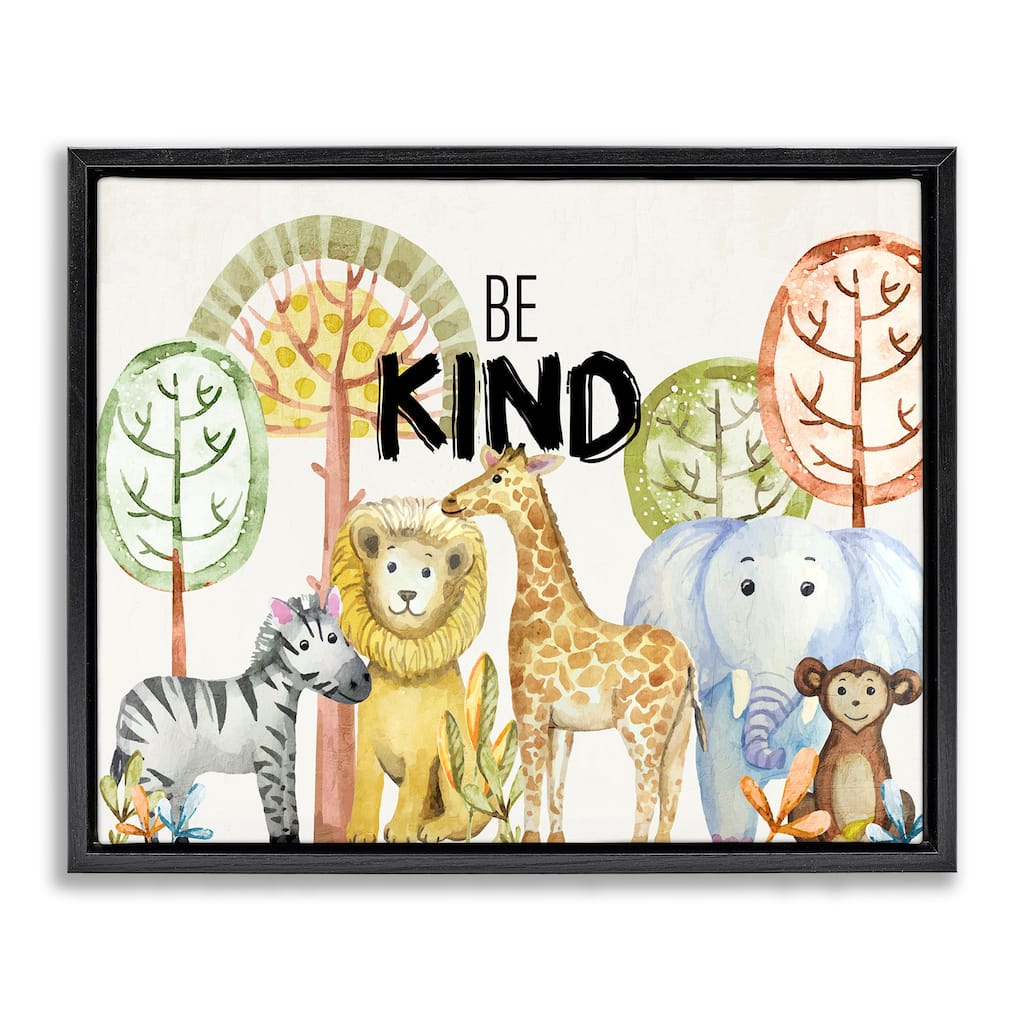 Stupell Be Kind Jungle Animals Framed Floater Canvas Wall Art Design By Kim Allen