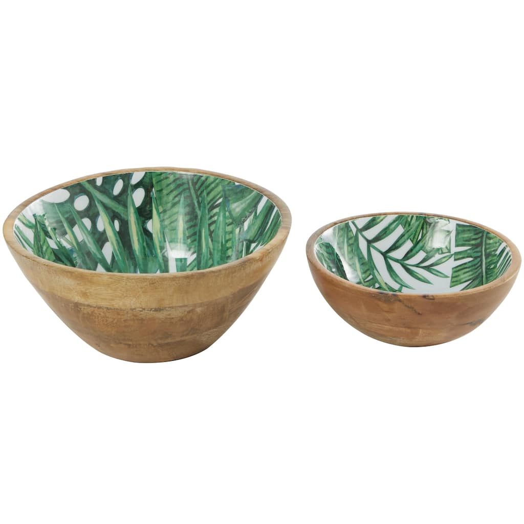 Mango Wood Handmade Nesting Decorative Bowl - Set of 2 Green - Roche River Decor