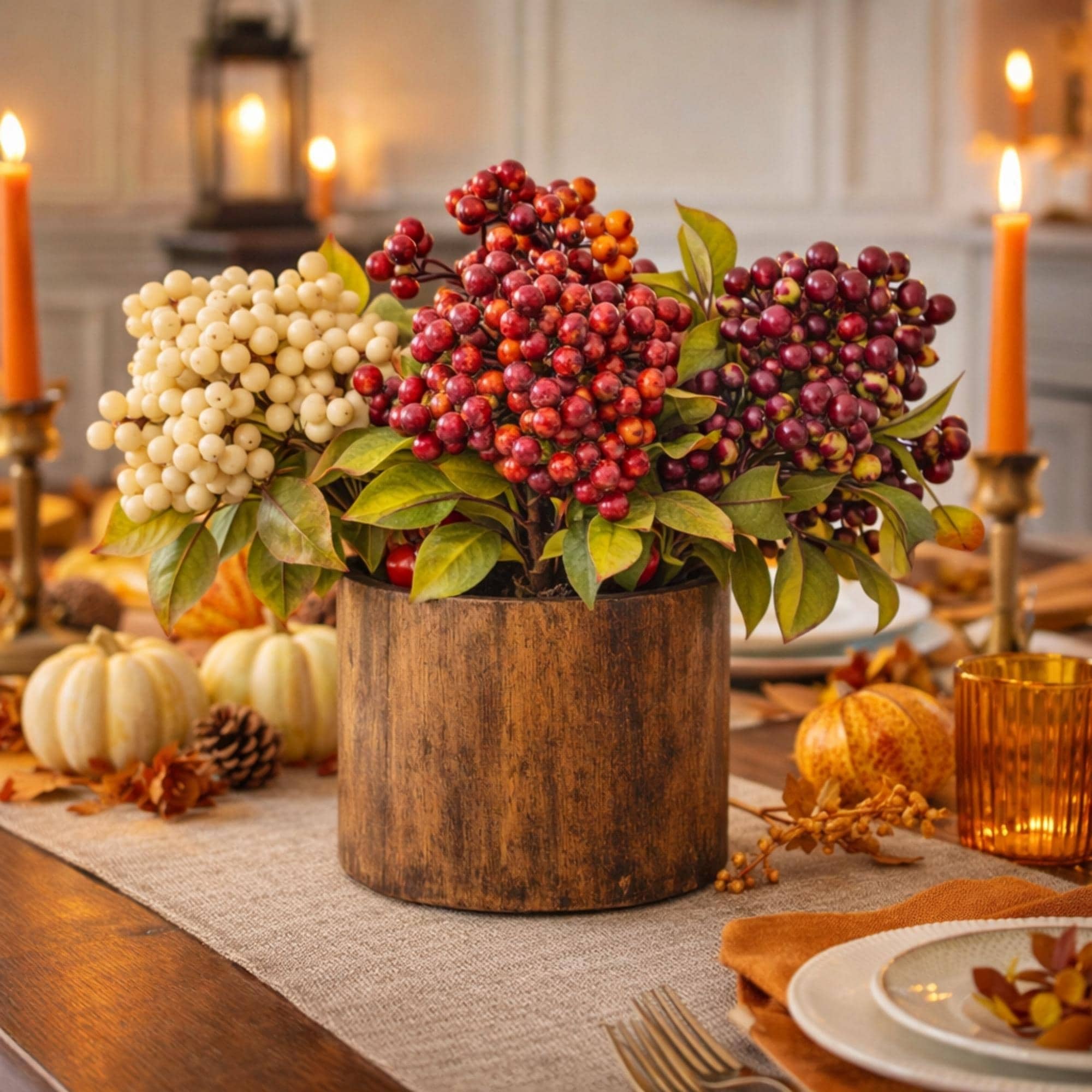 Berries and Leaves Artificial Fall Harvest Pick Sprays - 8" - Set of 3