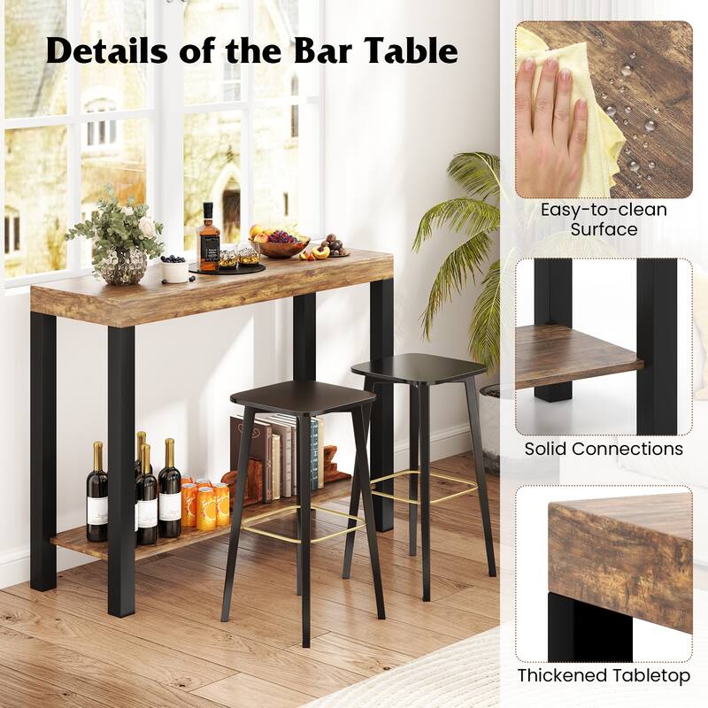 Gymax 2-Tier Home Bar Table w/ Open Shelves Sofa Side Table w/ Storage