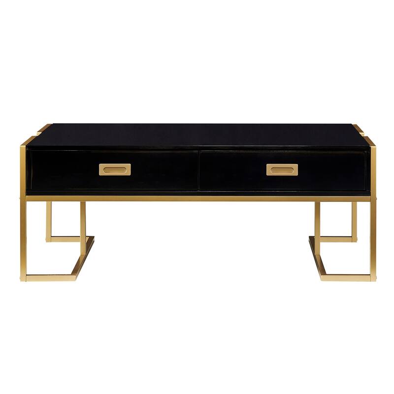 Luxury Coffee Table, Rectangular Center Table for Living Room, Modern Large Coffee Tables with 2 Storage Drawers & Gold Leg