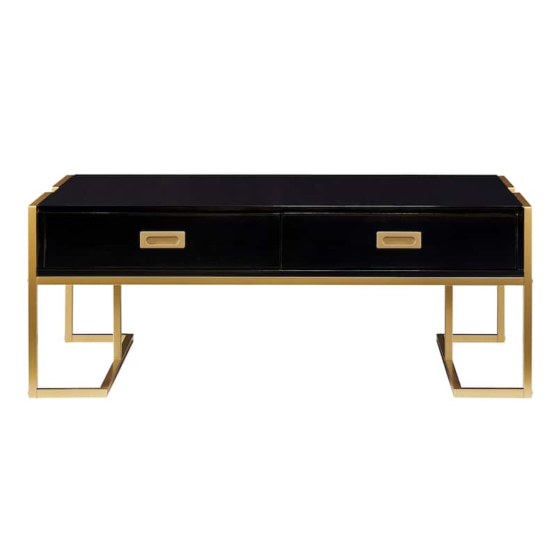 Modern Rectangular Coffee Table with 4 Drawers and Gold Base in 47.3"