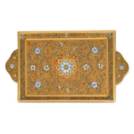 Painted 'Butterscotch Blossoms' Glass Tray (Peru)
