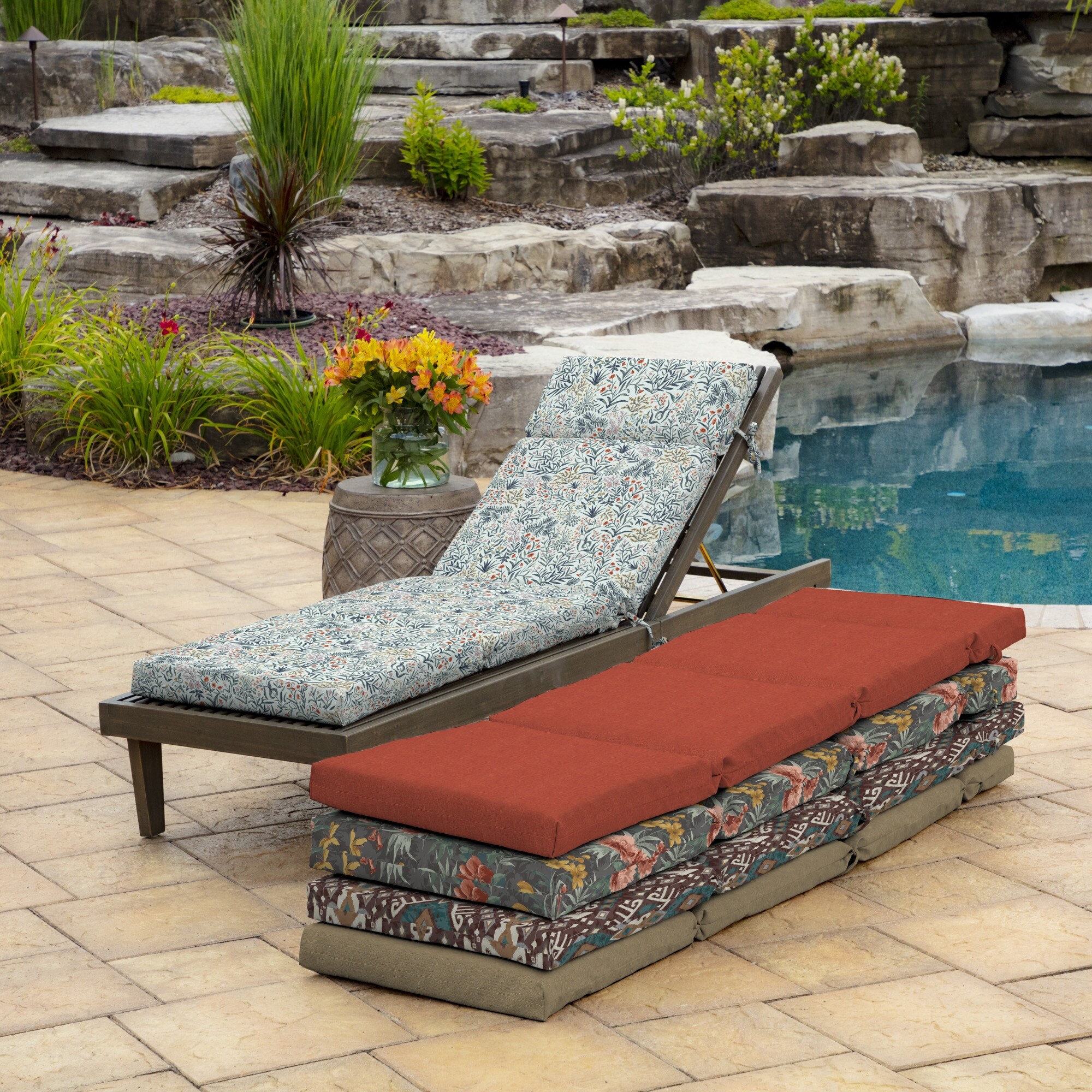 ARDEN Pistachio Botanical Outdoor Chaise Lounge Cushion - 72 in L