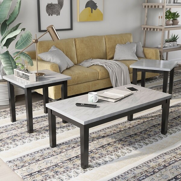 Amara Contemporary 48 inch Faux Marble Top 3 Piece Accent Table