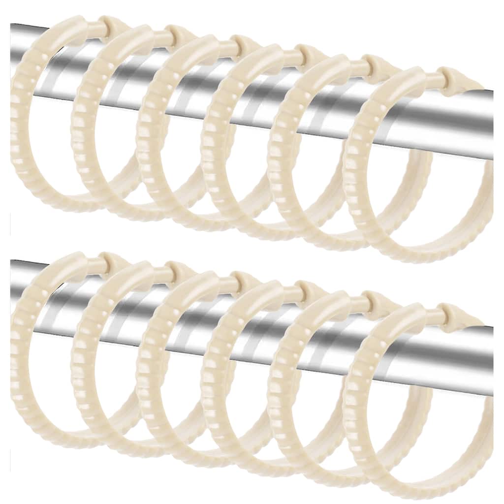 Ivory12 Piece Premium Plastic Shower Curtain Hooks Rings Round 2.25" Inches - Ivory