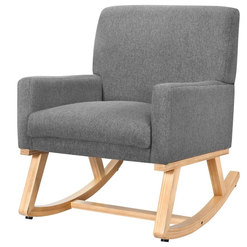 Gymax Mid Century Fabric Rocking Chair Upholstered Accent Armchair - 26.5'' X 34'' X 33.5''