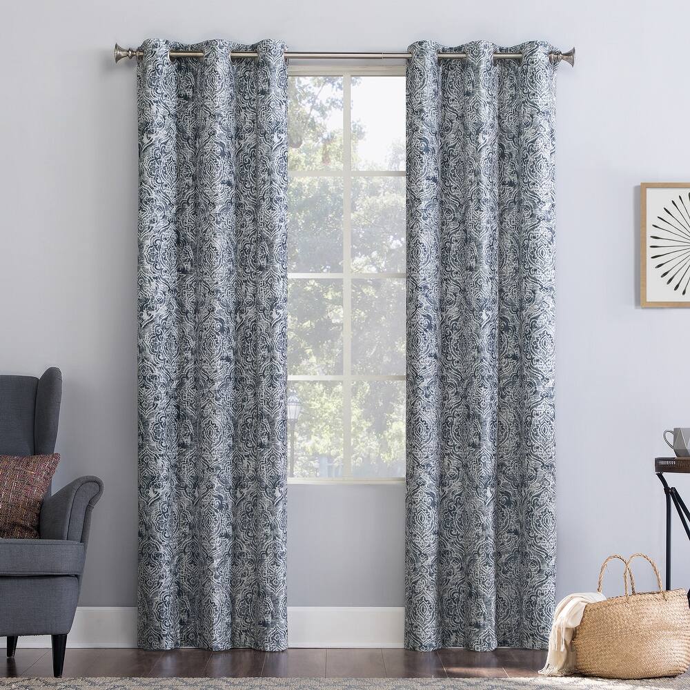 No. 918 Kenji Medallion Draft Shield Fleece Insulated Room Darkening Grommet Curtain Panel, Single Panel