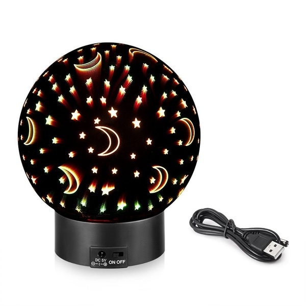 Decorative 3D Illusion Night Light - Mercury Glass Color Changing LED Ball Sphere Lamp with Moon and Star Pattern