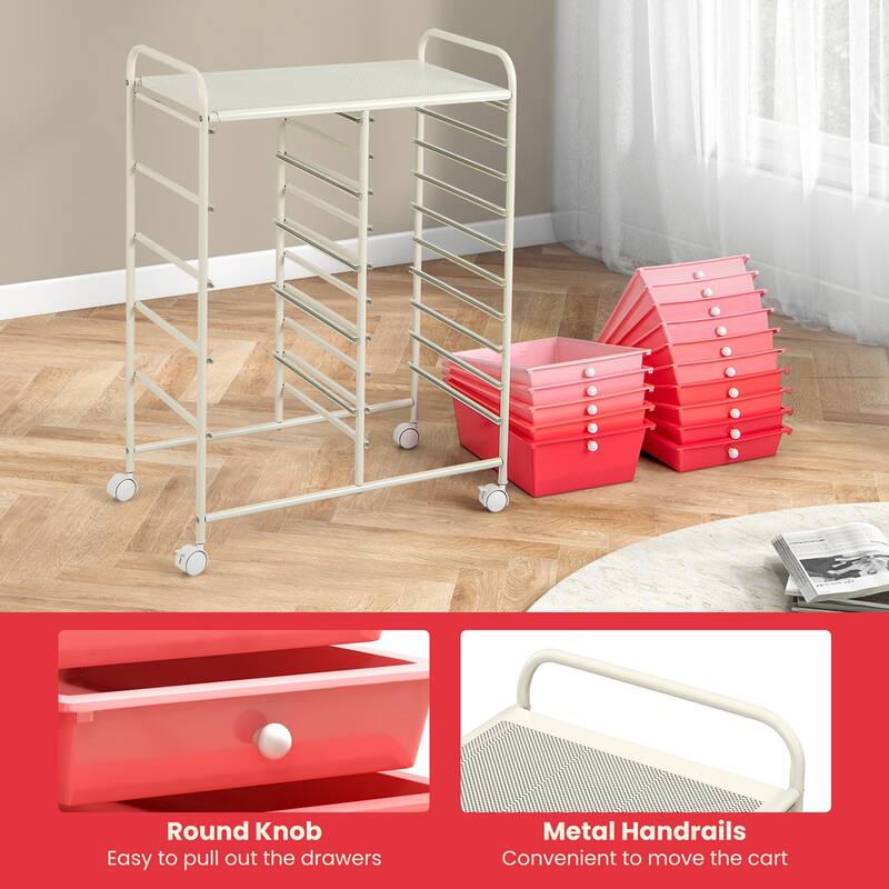Costway 15 Drawer Rolling Storage Cart Tools Scrapbook Paper Office - See Details