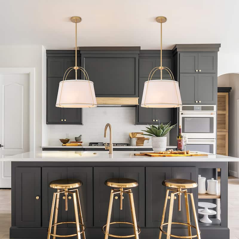 Starsky 3-Light Modern Dimmable Chandelier with Drum-shaped Fabric Shade