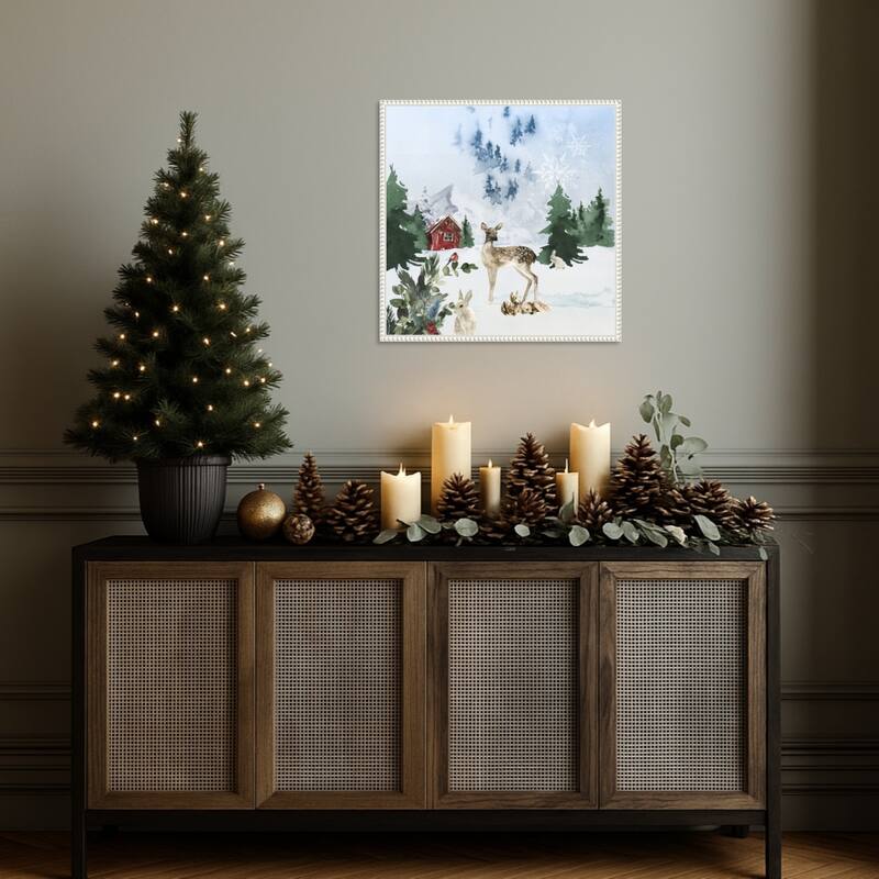 Christmas Morning by Emel Tunaboylu (22 x 22 in.), Framed Canvas Wall Art Print - Sylvie Beaded White