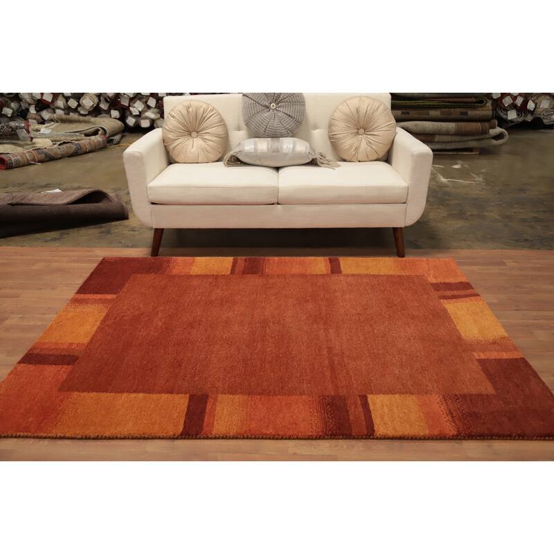 Hand Knotted Oriental 100% Wool Carpet Modern Solid Oranges & Rust Gabbeh Area Rug - 6' 6'' X 4' 8''