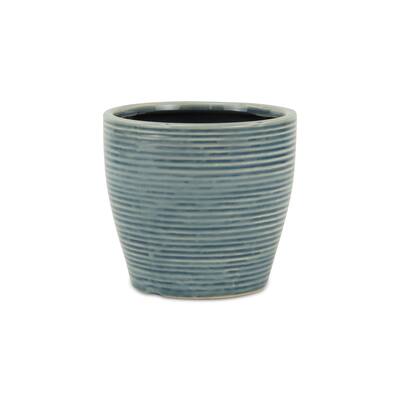 Livia Blue Ceramic Rippled Pot
