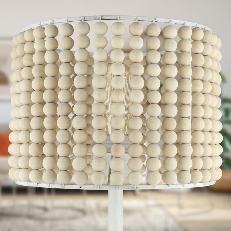Delilah River of Goods White Metal and Tan Wood 25-Inch Table Lamp - 12.75" x 12.75" x 25.25"