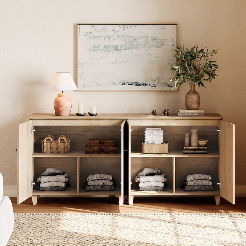 Wood Dresser with 6 Drawers and 2 Cabinets for Bedroom, 118" Wide