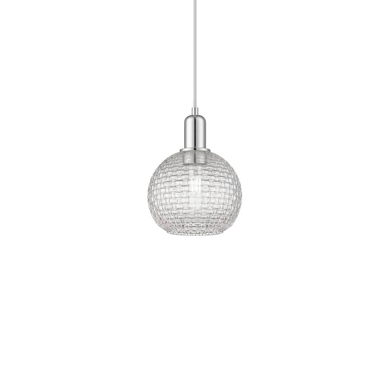 Innovations Lighting 716-1P-11-8 Athens Pendant Athens 8" Wide Mini - Polished Chrome / Clear Basketweave