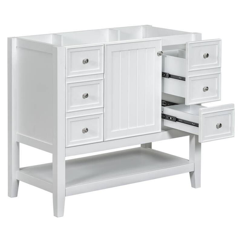 35.5" Bathroom Vanity with 1 Cabinet, 3 Drawers & Adjustable Shelf, Solid Poplar & MDF Construction, Freestanding