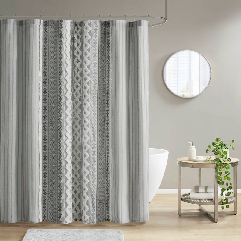 INK+IVY Imani Cotton Printed Shower Curtain with Chenille - Gray