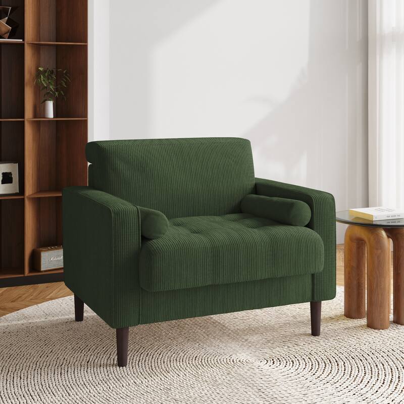 62.5'' W Corduroy Couch Upholstered Square Arm Sofa - Green/ Armchair