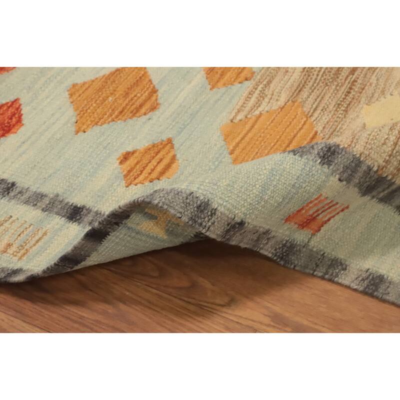 Hand Woven Oriental 100% Wool Carpet Southwestern Tribal Navy Blue & Blues Kilim Runner Rug - 5' 8'' X 2' 0''