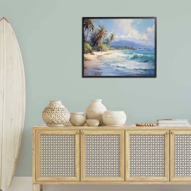 Stupell Tropical Coast with Rolling Waves Framed Giclee Art Design By Franklyn Gregory