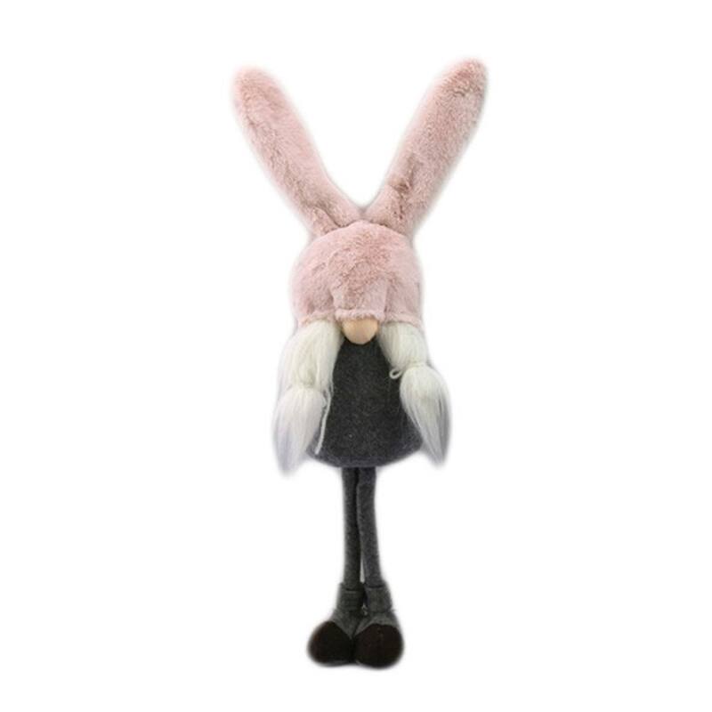 HomeRoots 20" Gray and Pink Fabric Bunny Ears Sitting Gnome - 5.12' X '20.1' X '7.1