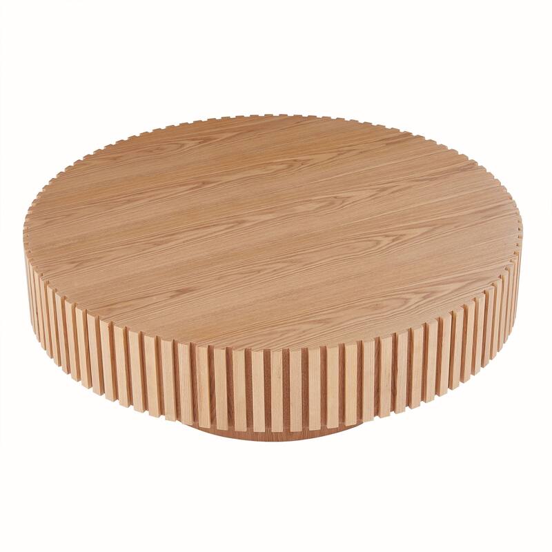 31.49'' Round Wood Coffee Table for Living Room, Modern Handcraft Drum Coffee Table, Circle Wooden Coffee Table