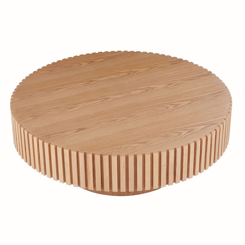 31.5" Wood Coffee Table for Living Room, Modern Handcrafted Drum Table, Small Space Accent Round Coffee Table