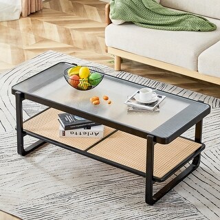 Modern Rectangular Rattan Tabletop with Rubber Wooden Legs – Imitation Rattan Woven Chinese Side Table, Ideal for Living Rooms, Dining Rooms, and Bedrooms