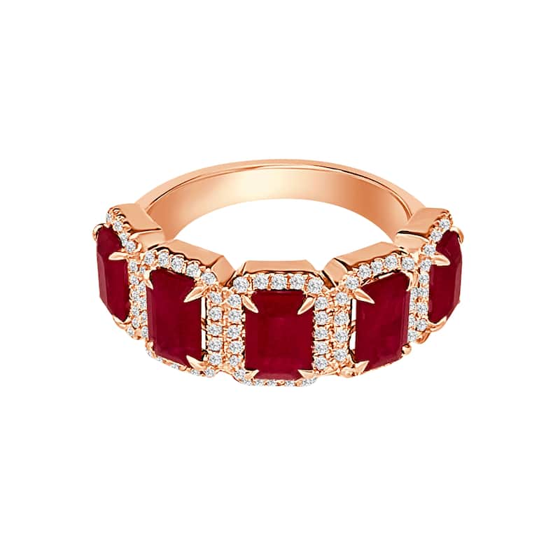 Auriya 14k Gold Ruby and Diamond Five-Stone Halo Half Eternity Band 0.34 ct. tw. (F-G, VS)