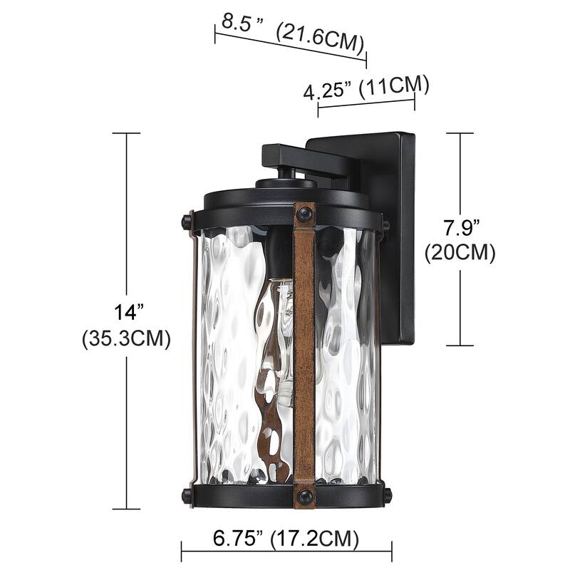 1-Light Matte Black and Barnwood accents Outdoor Wall Lantern Sconce