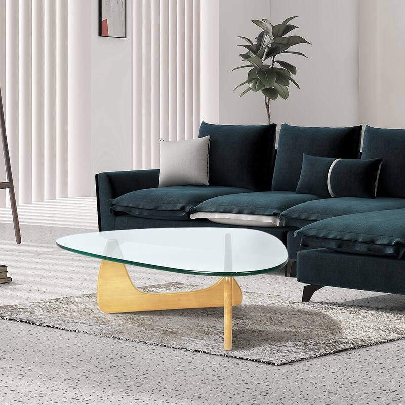 50"L Triangle coffee table Wood Base for living room
