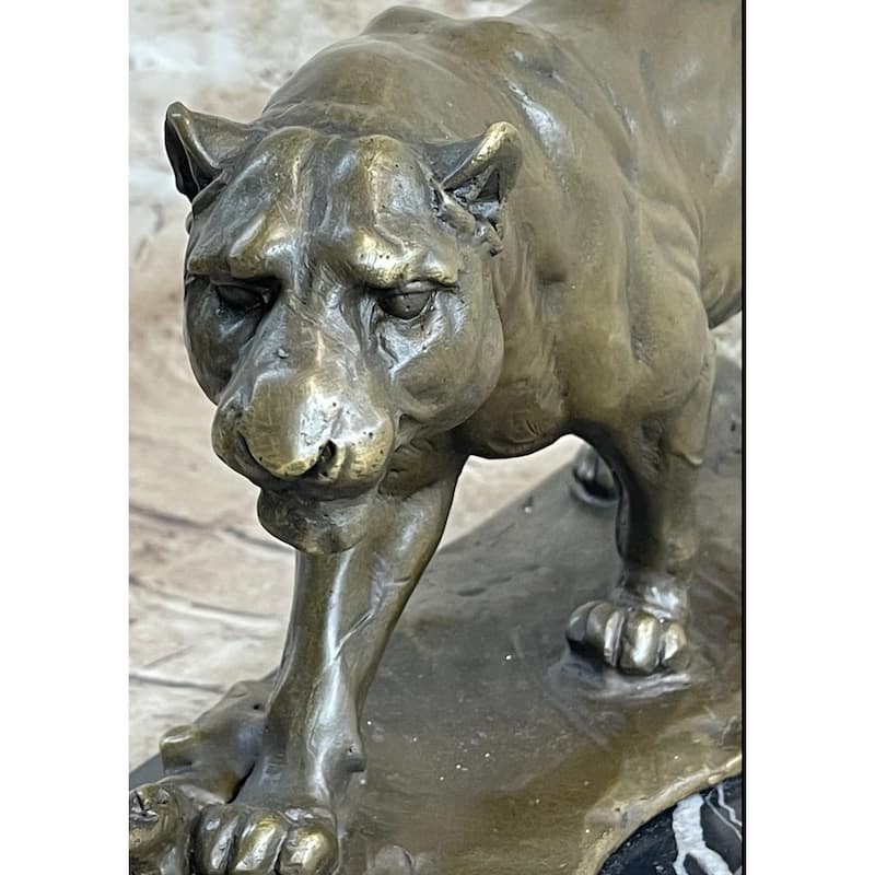 Panther Mountain Imitative Lion Big Imitative Cat Bronze Statue Sculpture Figure On Marble Base