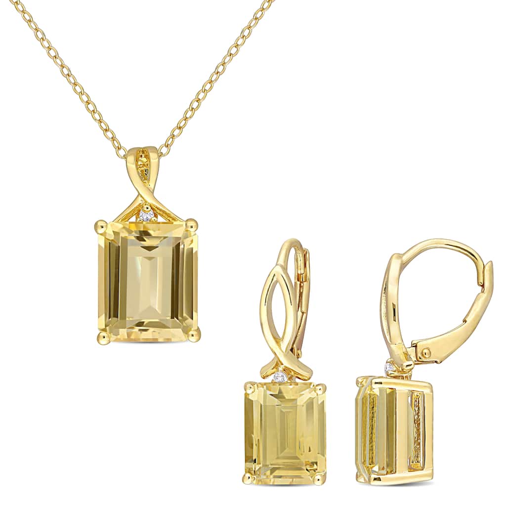 Miadora 12 4/5ct TGW Citrine & White Topaz TDWisted Leverback Earrings & Necklace Set Yellow Silver