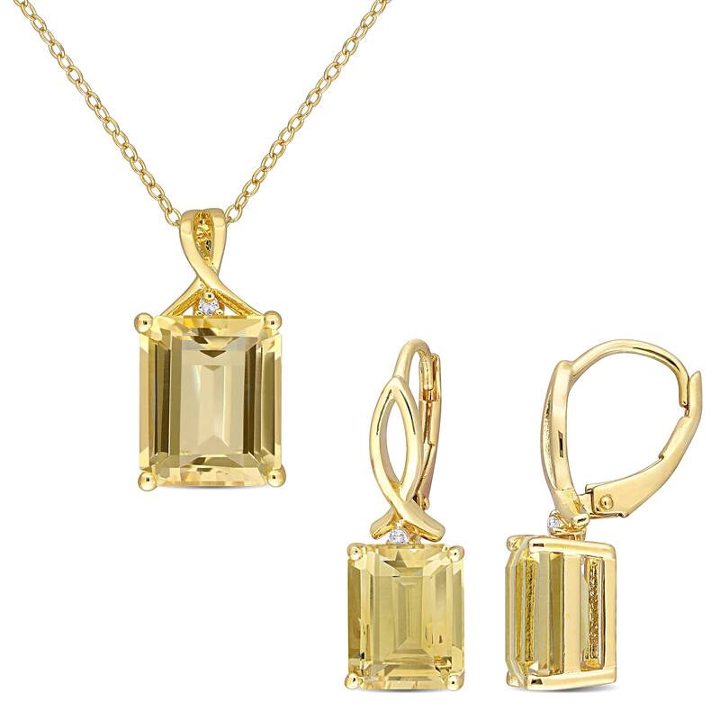 Miadora 12 4/5ct TGW Citrine & White Topaz TDWisted Leverback Earrings & Necklace Set Yellow Silver