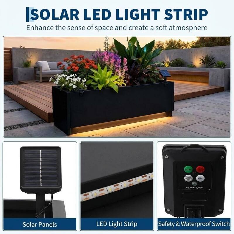 LED Metal Planter Box, with Exterior Light Strips & Controller