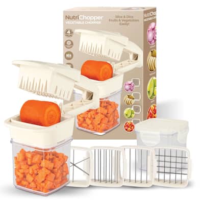 NutriChopper 7-Piece Handheld Vegetable and Fruit Chopper with 4 Blades and Container