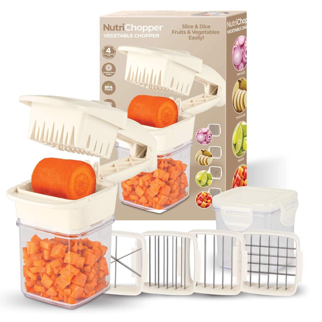 NutriChopper 7-Piece Handheld Vegetable and Fruit Chopper with 4 Blades and Container