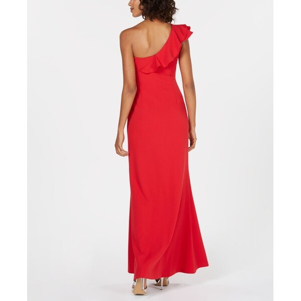 calvin klein red one shoulder dress