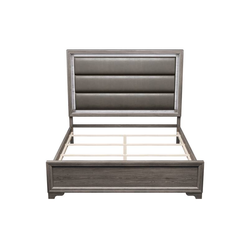 Contemporary Style 1pc Bed Set Horizontal Tufting Headboard Bracket Legs Espresso Finish Bedroom Furniture