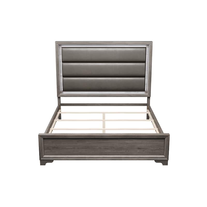 Contemporary Style Bed Dresser Mirror And Nightstand Set Bracket Legs Metal Handles Espresso Finish Bedroom Furniture