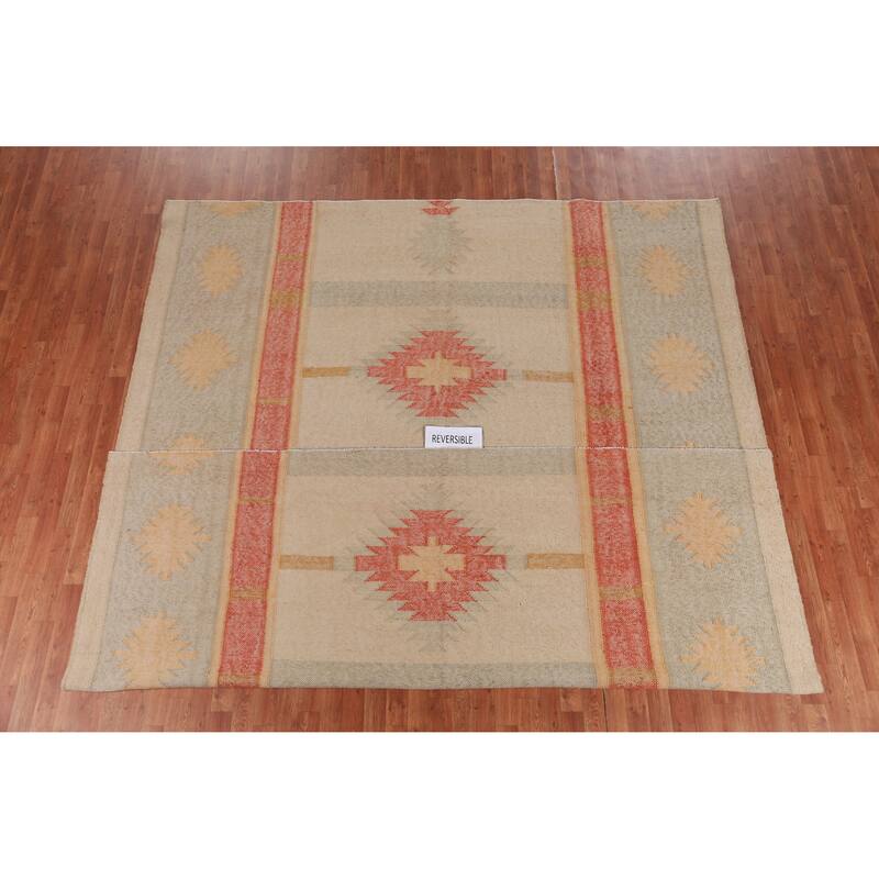 Hand Woven Oriental 100% Jute Carpet Southwestern Modern Beige & Ivories Kilim Area Rug - 11' 8'' X 9' 6''
